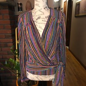 Anthro Maeve Striped Faux-Wrap Blouse